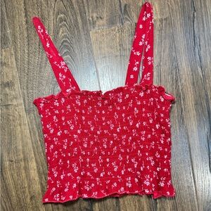 La Hearts Red Floral Smocked Crop Top